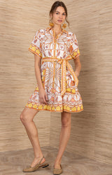 Aula Linen Dress, color-Gold