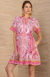 Aula Linen Dress, color-Pink