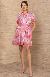 Aula Linen Dress, color-Pink