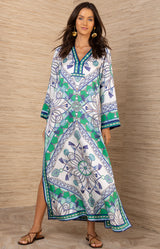 Laylani Charmeuse Caftan, color-Blue