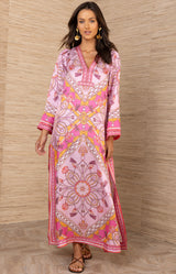 Laylani Charmeuse Caftan, color-Pink