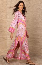 Laylani Charmeuse Caftan, color-Pink