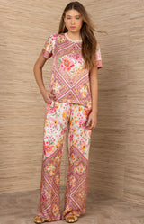 Bliss Silk Charmeuse Top, color-Coral