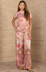 Bliss Silk Charmeuse Top, color-Coral