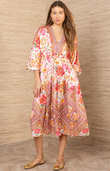 Arianell Charmeuse Midi Dress, color-Coral