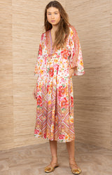 Arianell Charmeuse Midi Dress, color-Coral