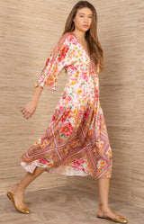 Arianell Charmeuse Midi Dress, color-Coral