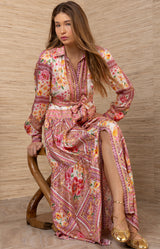 Nicandra Charmeuse Maxi Dress, color-Coral