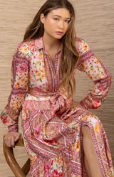 Nicandra Charmeuse Maxi Dress, color-Coral