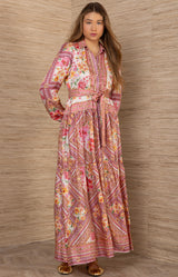 Nicandra Charmeuse Maxi Dress, color-Coral