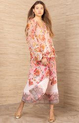 Rin Silk Georgette Top, color-Coral