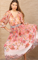 Theodosia Chiffon Skirt, color-Coral
