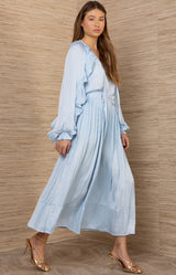 Theodosia Charmeuse Solid Skirt, color-Blue