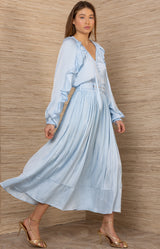 Theodosia Charmeuse Solid Skirt, color-Blue