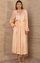 Theodosia Charmeuse Solid Skirt, color-Coral