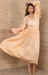 Theodosia Charmeuse Solid Skirt, color-Coral