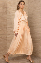 Theodosia Charmeuse Solid Skirt, color-Coral