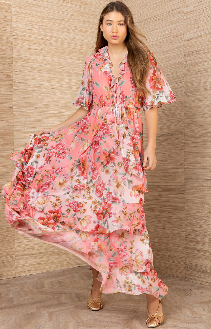 chiffon maxi dress for women Orange Femininity Dress - Perfect Summer Dress, Extra Small Ellae Lisque - Elegant Dress for Date Nights & Parties