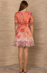 Kaeli Linen Organza Dress, color-Coral