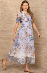 Kaeli Linen Organza Maxi Dress, color-Blue
