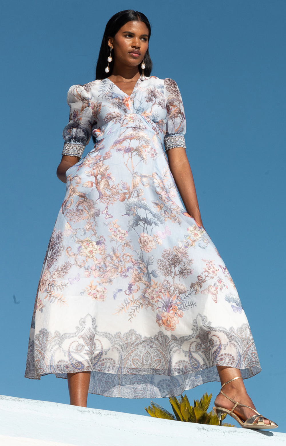 Kaeli Linen Organza Maxi Dress (Copy) Blue / L