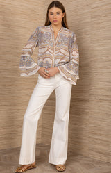 Bell Silk Top,color-Beige