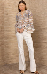 Bell Silk Top,color-Beige
