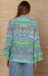 Bell Silk Top,color-Turquoise
