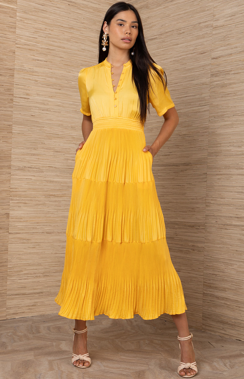 Vale Charmeuse Solid Maxi Dress Yellow / L