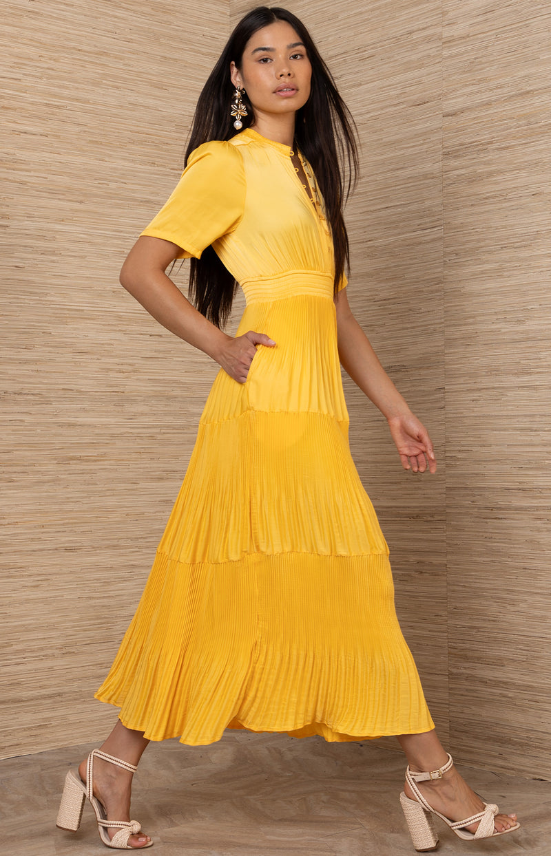 Vale Charmeuse Solid Maxi Dress Yellow / L