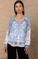Tali Voile Top, color-Blue