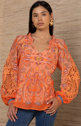 Tali Voile Top, color-Orange