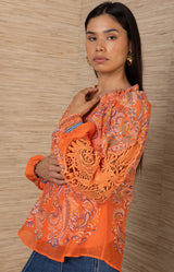 Tali Voile Top, color-Orange