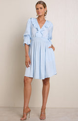 Tara Solid Charmeuse Dress, color_Blue