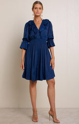 Tara Solid Charmeuse Dress, color_Indigo