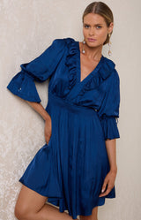 Tara Solid Charmeuse Dress, color_Indigo