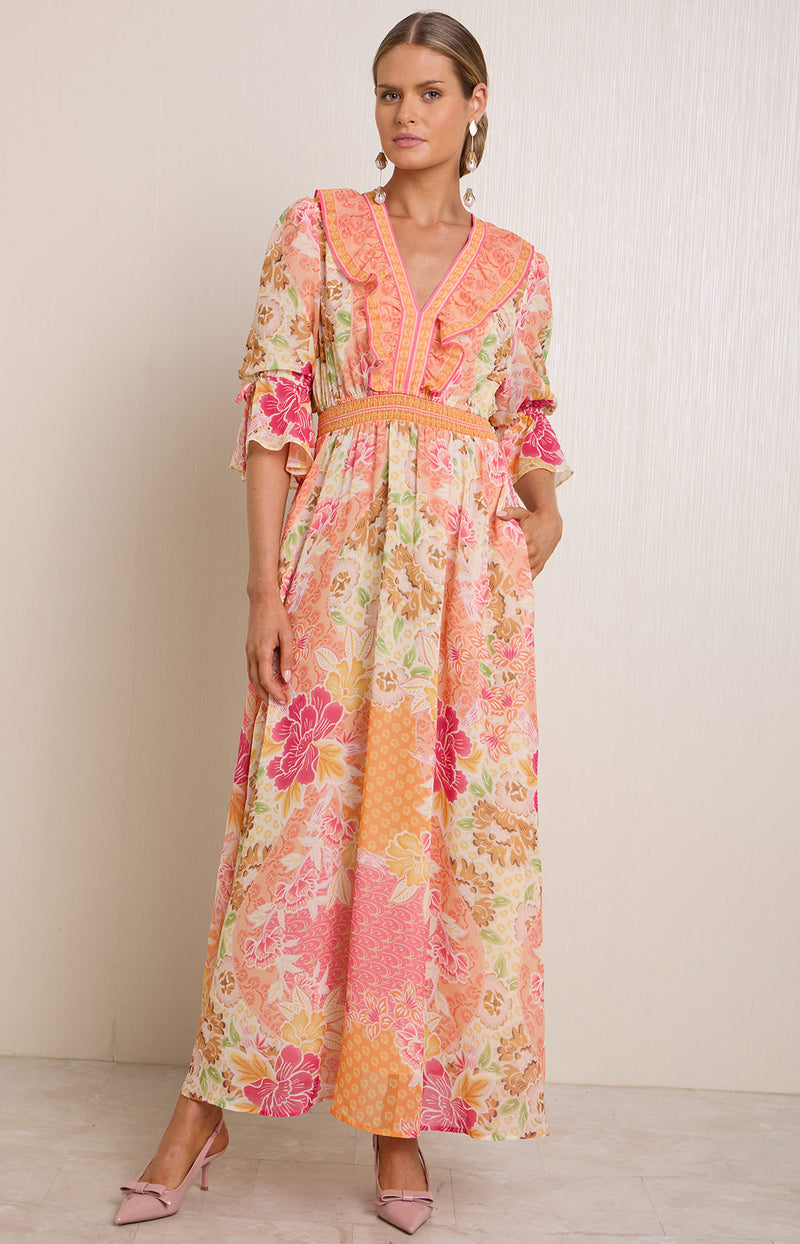 Meridian Chiffon Maxi Dress Pink / XS