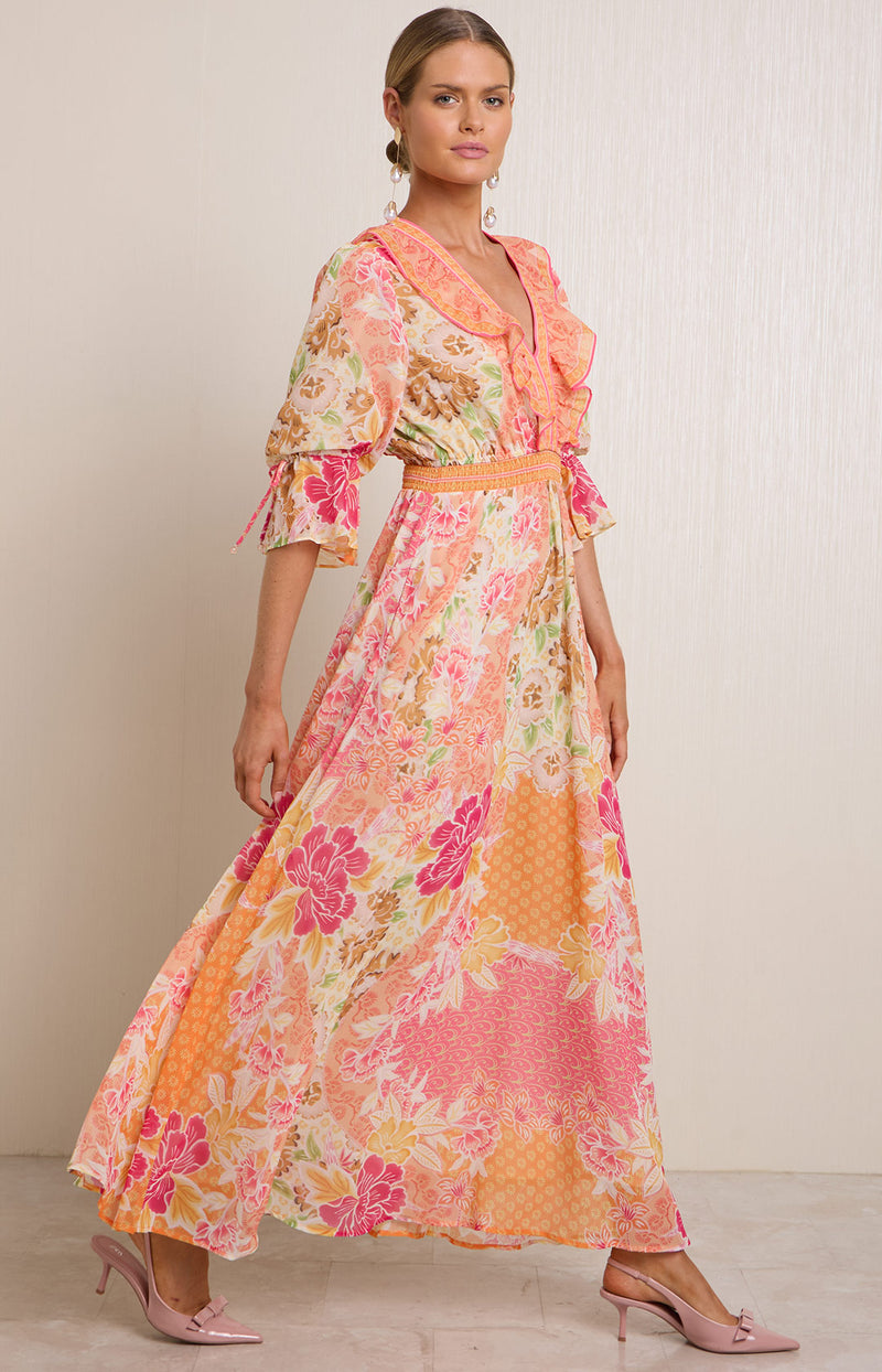 Meridian Chiffon Maxi Dress Pink / XS