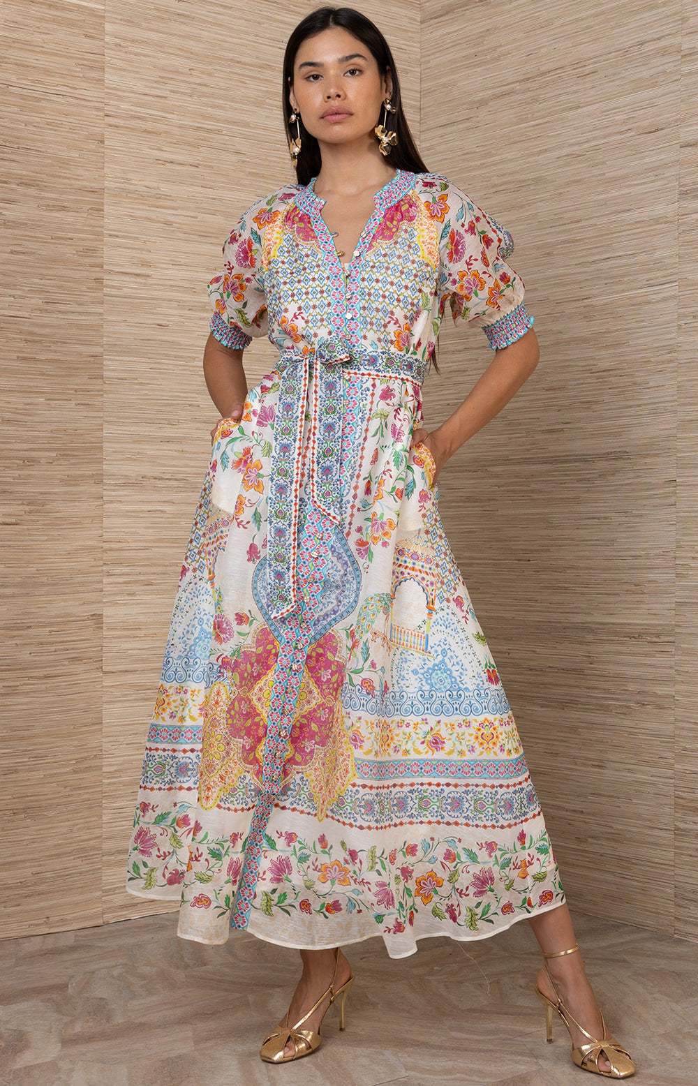 knee length dresses for ladies Haven Embroidered Linen Maxi Dress Coral / S main image 1