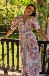 Mona Poplin Midi Dress, Color_Pink 
