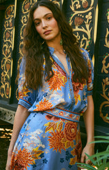 Scottie Silk Top, Color-Blue 
