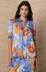 Scottie Silk Top, Color-Blue 