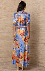 Nella Charmeuse Skirt, Color-Blue 
