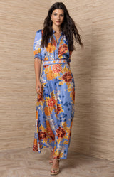 Nella Charmeuse Skirt, Color-Blue 