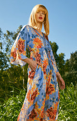 Aoife Charmeuse Midi Dress, Color-Blue 