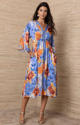 Aoife Charmeuse Midi Dress, Color-Blue 