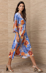 Aoife Charmeuse Midi Dress, Color-Blue 