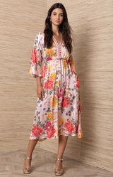 Aoife Charmeuse Midi Dress, Color-Pink