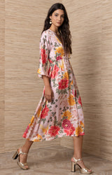 Aoife Charmeuse Midi Dress, Color-Pink