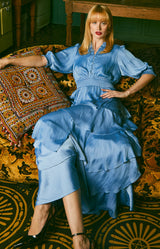 Wisteria Charmeuse Solid Dress, Color- Blue 
